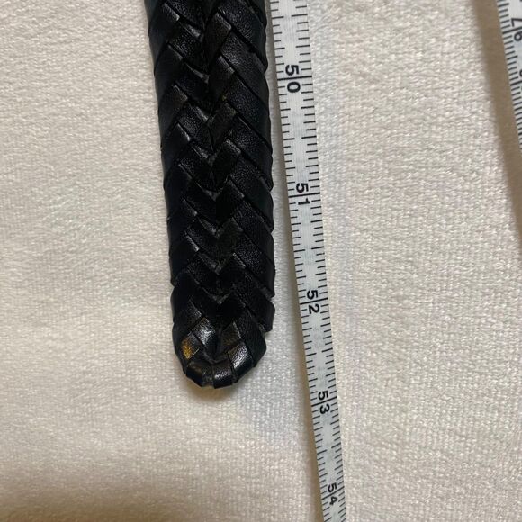 L.L. Bean Black Braided Leather Belt Size 44 Brass Buckle Made in USA - Picture 9 of 9